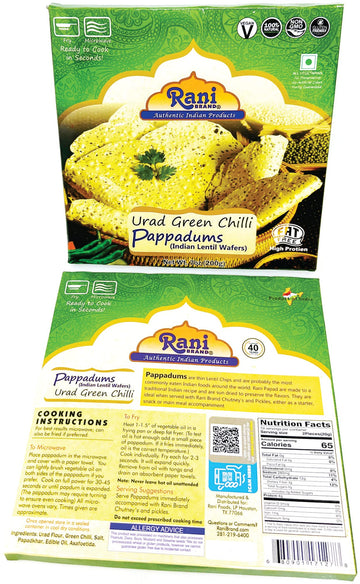 Rani Pappadums (Indian Lentil Wafer Snack) Green Chilli Papad 7Oz (200G) Approximately 15Pc, 7 Inches, Pack Of 2 ~ All Natural |