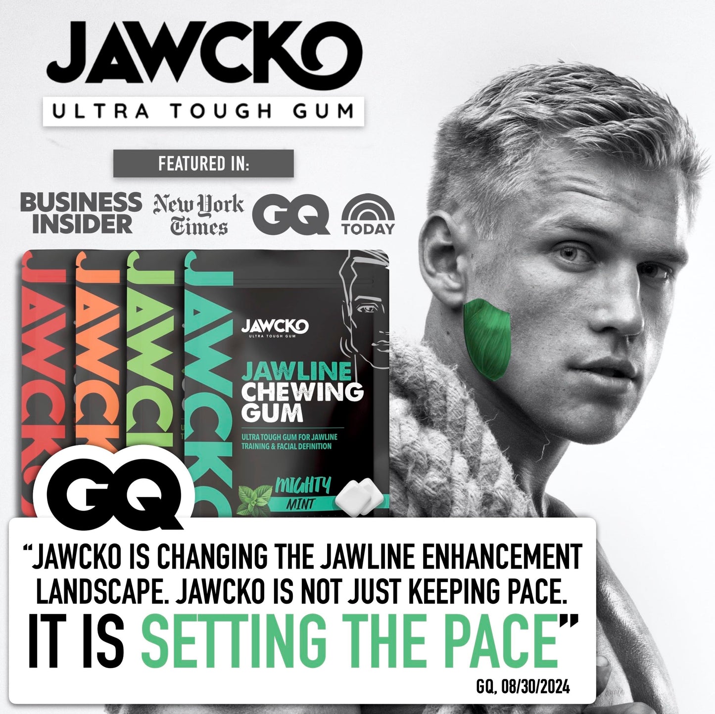JAWCKO Ultra-tough Jawline Chewing Gum | Get a Stronger, Squarer Jawline | Mighty Mint Jaw Training Hard Gum | Chisel, Sculpt, T