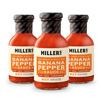 Miller'S Banana Pepper Sauce - Red Banana Pepper Hot Sauce, Sweet Spicy Banana Pepper Sauce - Best Use For Chicken Wing, Burgers
