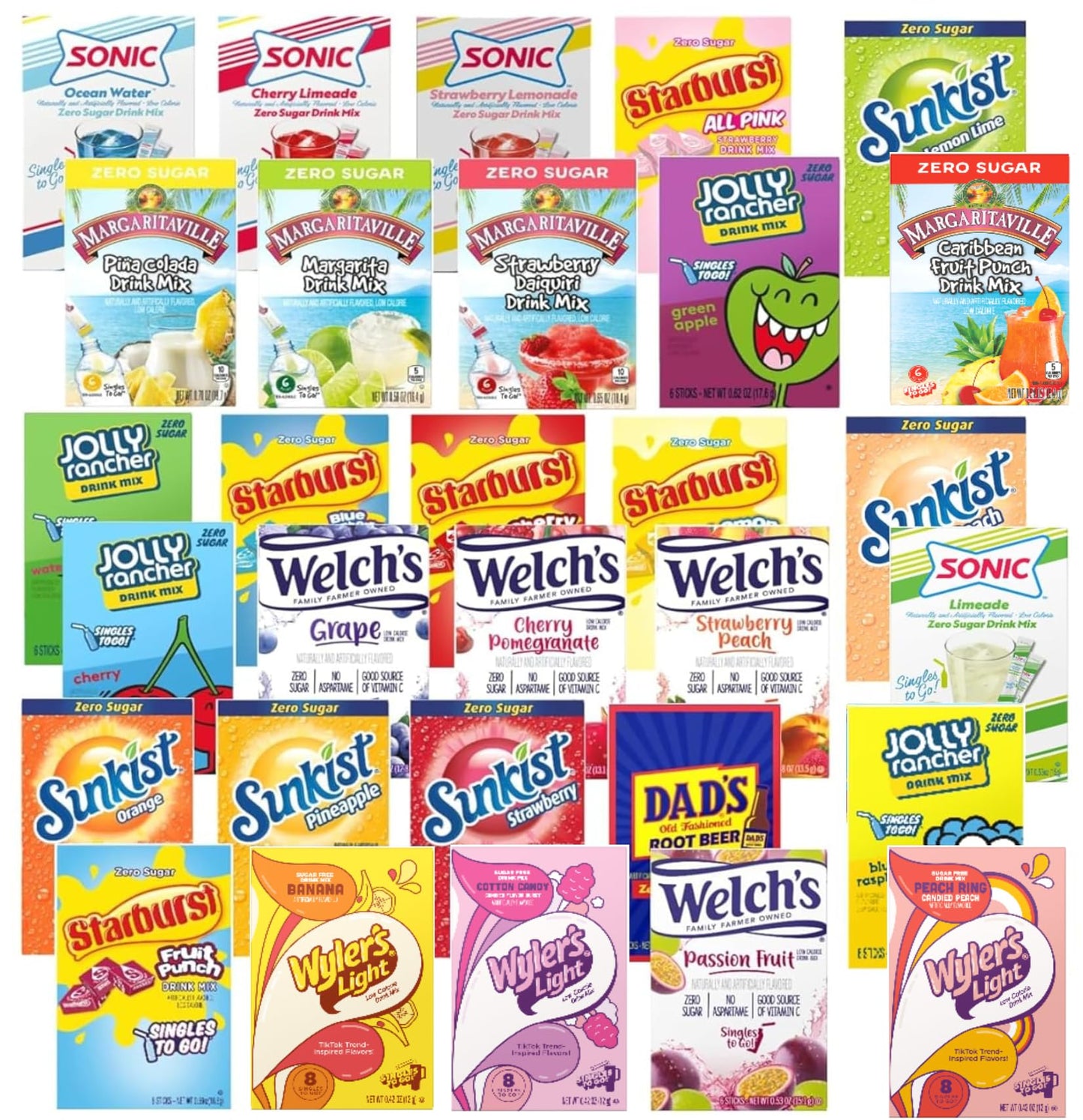 Singles To Go! Drink Mix Ultimate Variety - Flavors Inspired by Watertok - Pack of 30 Different Flavors - 30 Boxes Total - One o