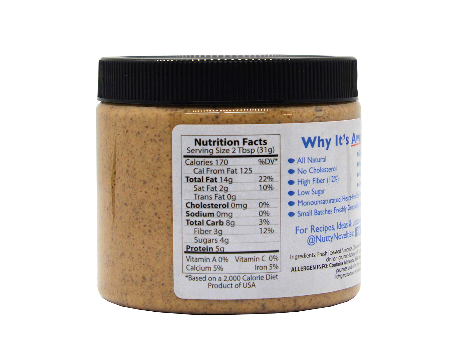 Nutty Novelties Cinnamon Almond Butter - High Protein, Sweet Almond Butter - All-Natural, Light Almond Butter Free of Cholestero