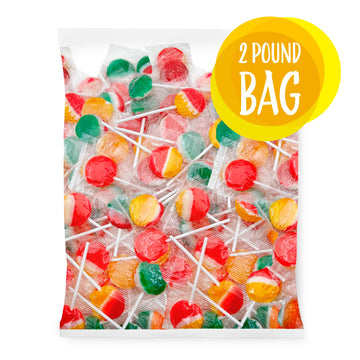 SUNNY ISLAND Classic Lollipops 2-Pound Bag - Colorful Holiday Flat Suckers Hard Candy in Purple, Red, and Orange