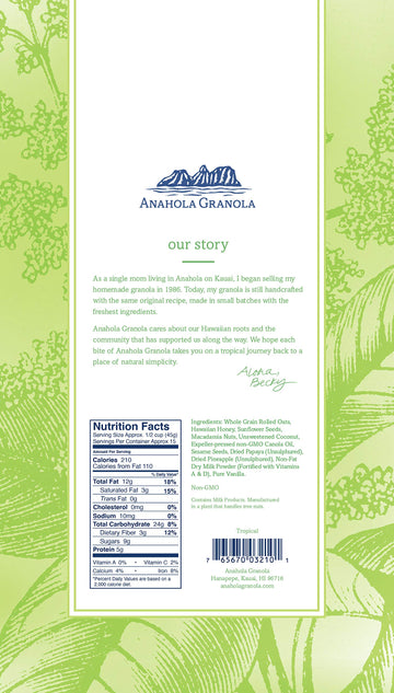 Anahola Granola Tropical Granola 24 oz - Healthy Hawaiian Granola - Ancient Grains With No Sugar Added - Handmade Since 1986 - G