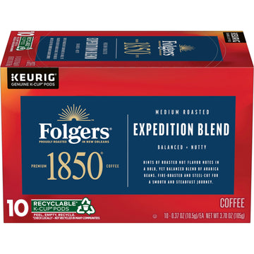 1850 By Folgers Pioneer Blend Medium Roast Coffee,10 Keurig K-Cup Pods