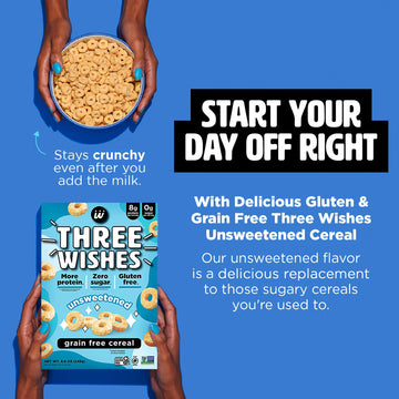 Plant-Based And Vegan Breakfast Cereal By Three Wishes - Unsweetened, 4 Pack - More Protein And Less Sugar Snack - Gluten-Free,