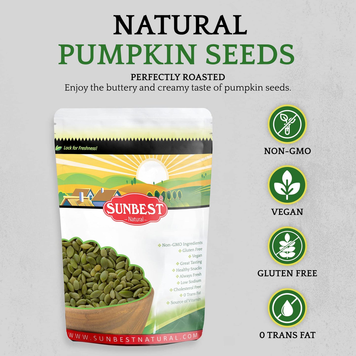 Sunbest Natural - Pumpkin Seeds, Pumpkin Seeds Roasted Salted, Non-Gmo Shelled Pumpkin Seeds, Vegan And Kosher Seeds Snacks, 5 Lbs.