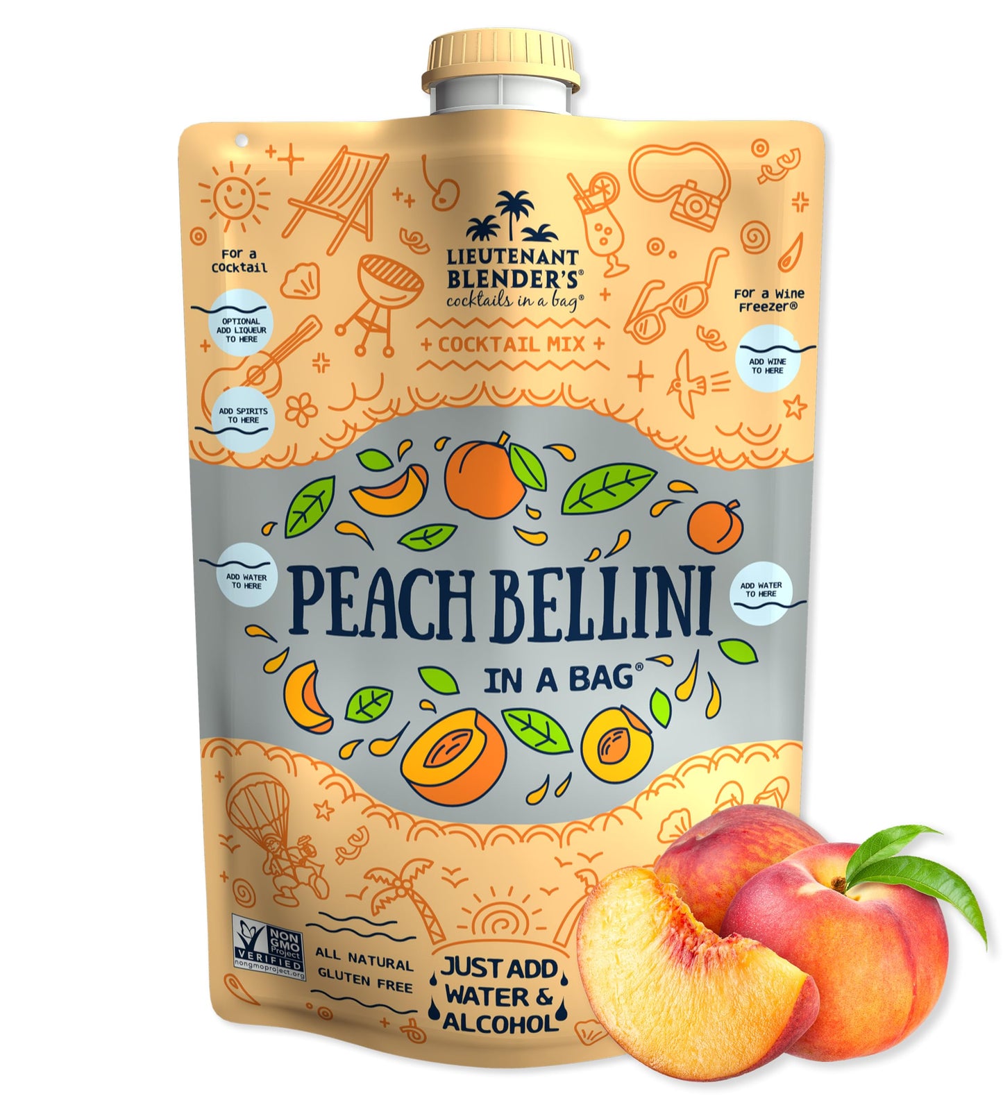 Lt. Blender S Peach Bellini In A Bag - Beverage-Inspired Slushie Mixes - Each Bag Makes 1/2 Gallon Of Frozen Peach Bellini Mix - Non-Gmo Beverage-Inspired Freezer Mix - Make With Beverage-Inspired Beverage-Style Or As A Mocktail - (Pack Of 1)