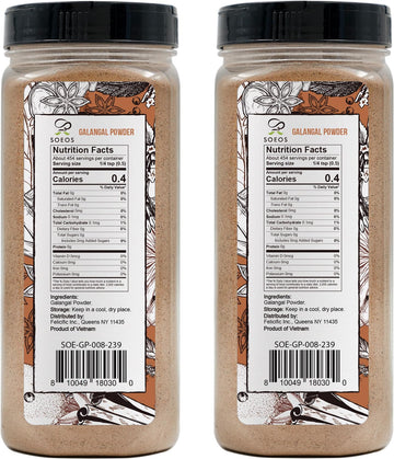 Soeos Galanga Powder 8oz (227g), Twin Pack, 16oz Total, Non-GMO, Kosher, Greater Galanga, Alpinia Galanga, Perfect for Tom Yum a