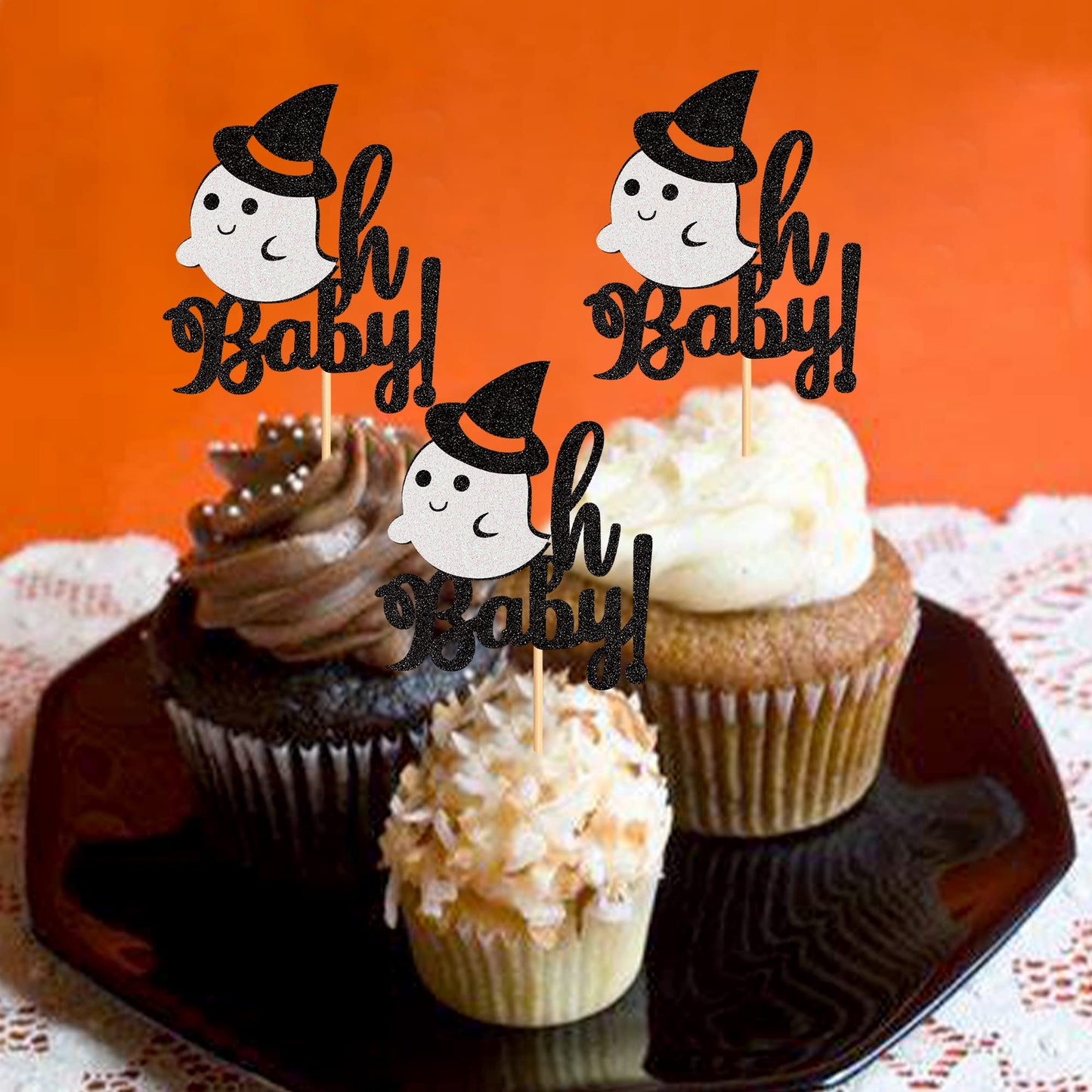 Ercadio 24 Pack Ghost Oh Baby Cupcake Toppers Glitter Halloween Baby Ghost Cupcake Picks Ghost Oh Baby Cupcake Decors For Baby S