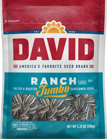 David, Sunflower Seeds, Roasted & Salted, Ranch, 5.25oz Bag (Pack of 2)