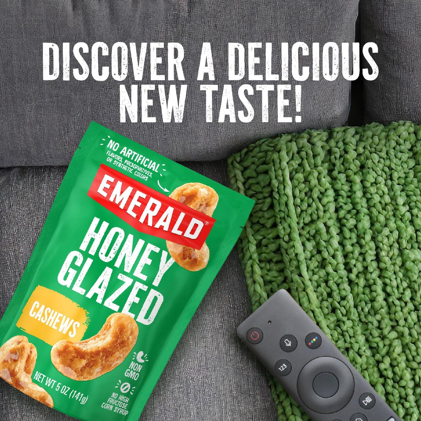 Emerald Honey Glazed Cashews, 36oz Resealable Bulk Bag, Kosher Dairy, Non-GMO, No Artificial Preservatives, Flavors, or Colors