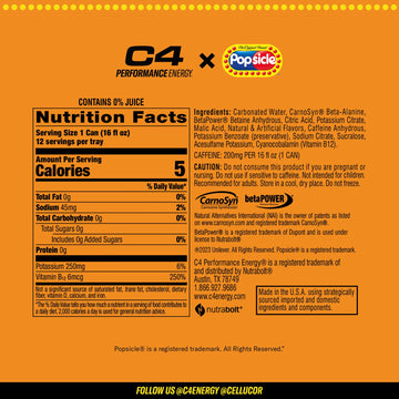 Cellucor C4 Energy Drink - Hawaiian Pineapple Popsicle, Carbonated, Sugar Free, 16 Fl Oz, Pack of 12