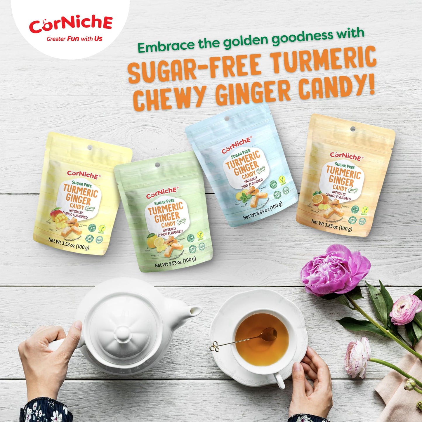 Corniche Turmeric Ginger Candy, Individually Wrapped, 3.53 Oz Bag, Lemon Flavor
