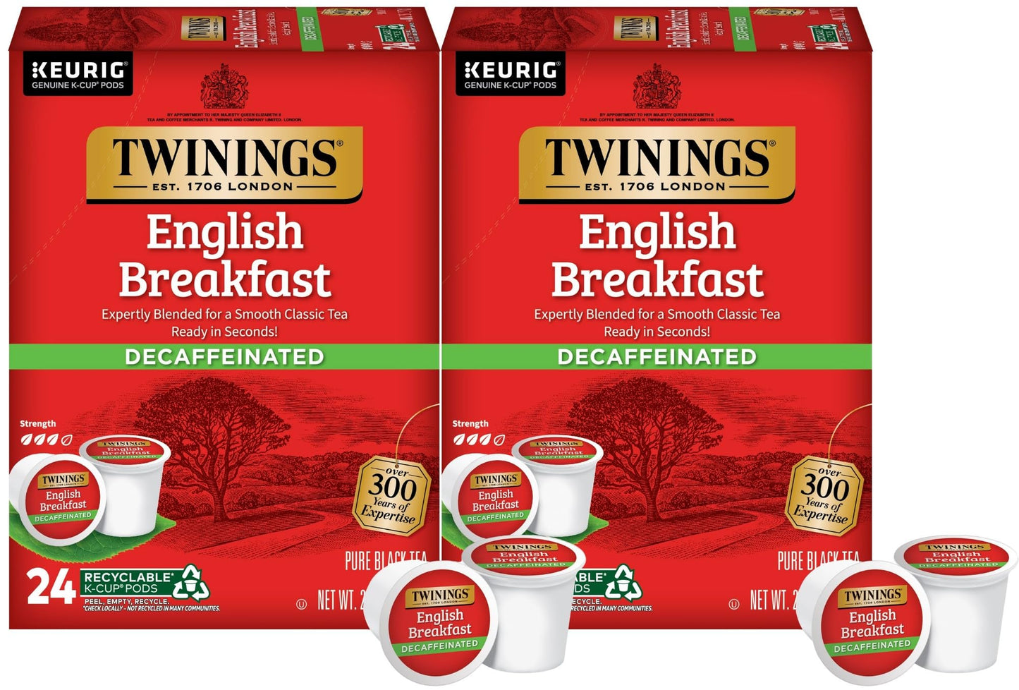 Twinings Decaf English Breakfast Tea K-Cup Pods For Keurig, Naturally Decaffeinated Black Tea, Smooth, Flavourful, Robust, 24 Co