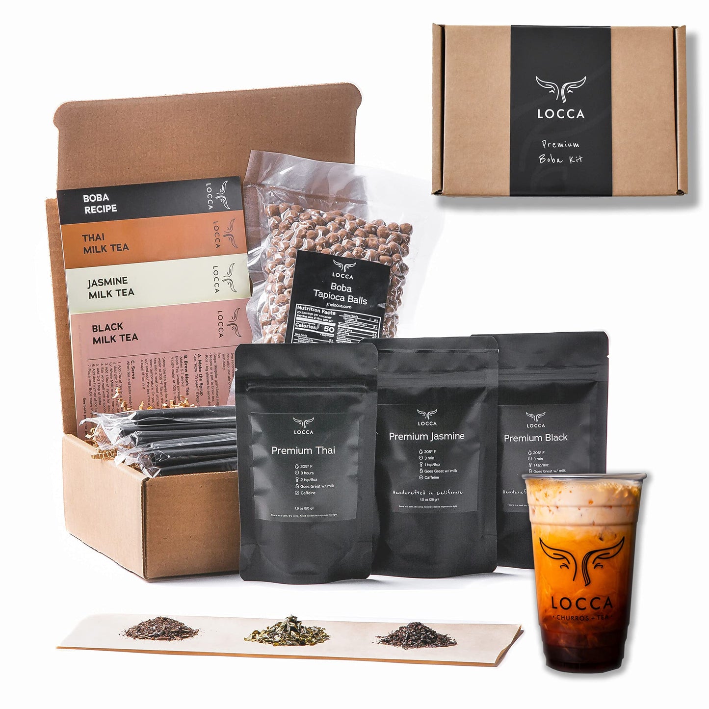 Premium Boba Tea Kit By Locca | Makes Up To 24 Drinks | Bubble Tea Gift Kit | Thai Tea Edition With Jasmine And Black Tea | Incl