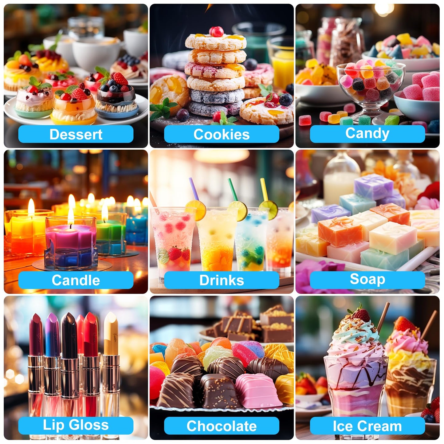 Food Flavoring Oil - 14 Flavors of Pure Natural Liquid Lip Gloss Flavoring Oil, Concentrated Candy Flavors for Baking & Cooking,