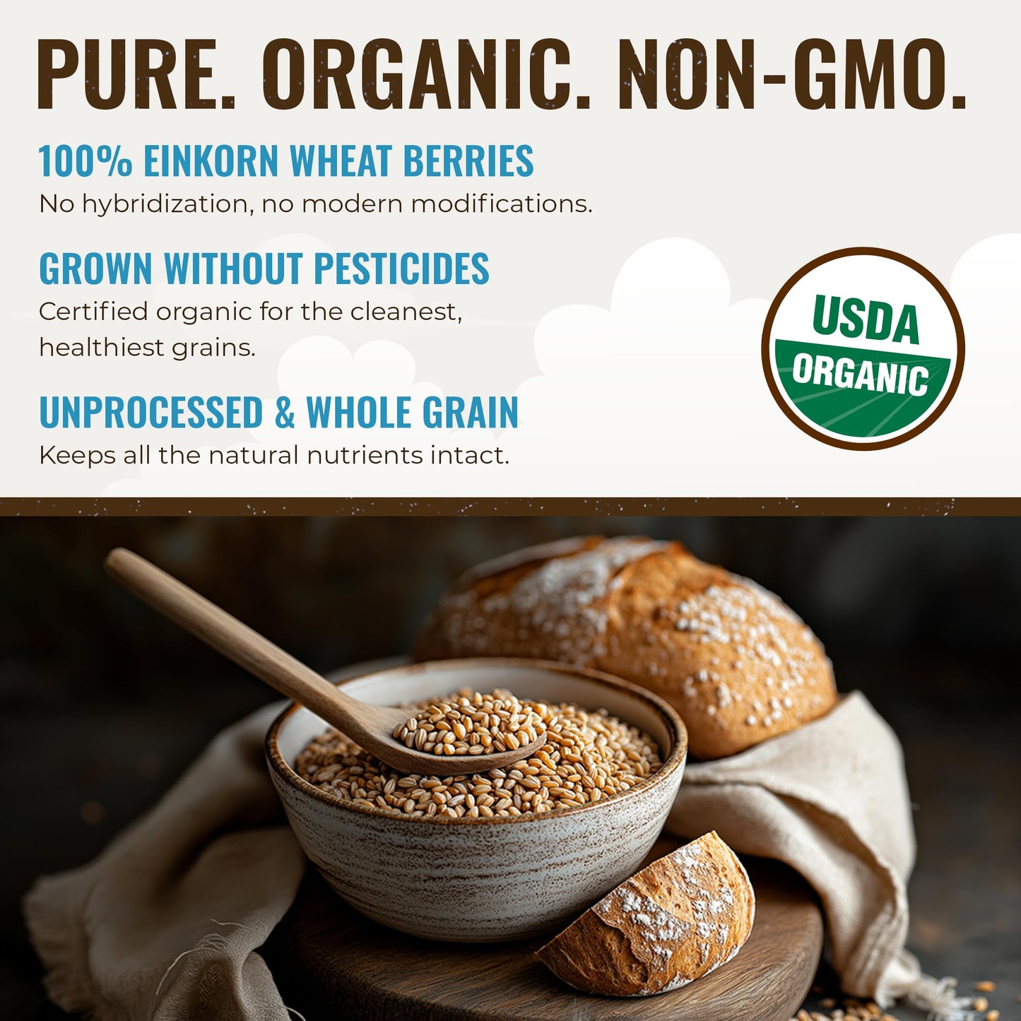 Grand Teton Organic Einkorn Berries - Premium Food-Grade Farro Piccolo, 7.5 lbs