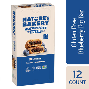 Nature s Bakery Gluten Free Fig Bars, Blueberry, 1- 12 Count Box of 2oz Twin Packs (12 Packs), Vegan Snacks, Non-GMO