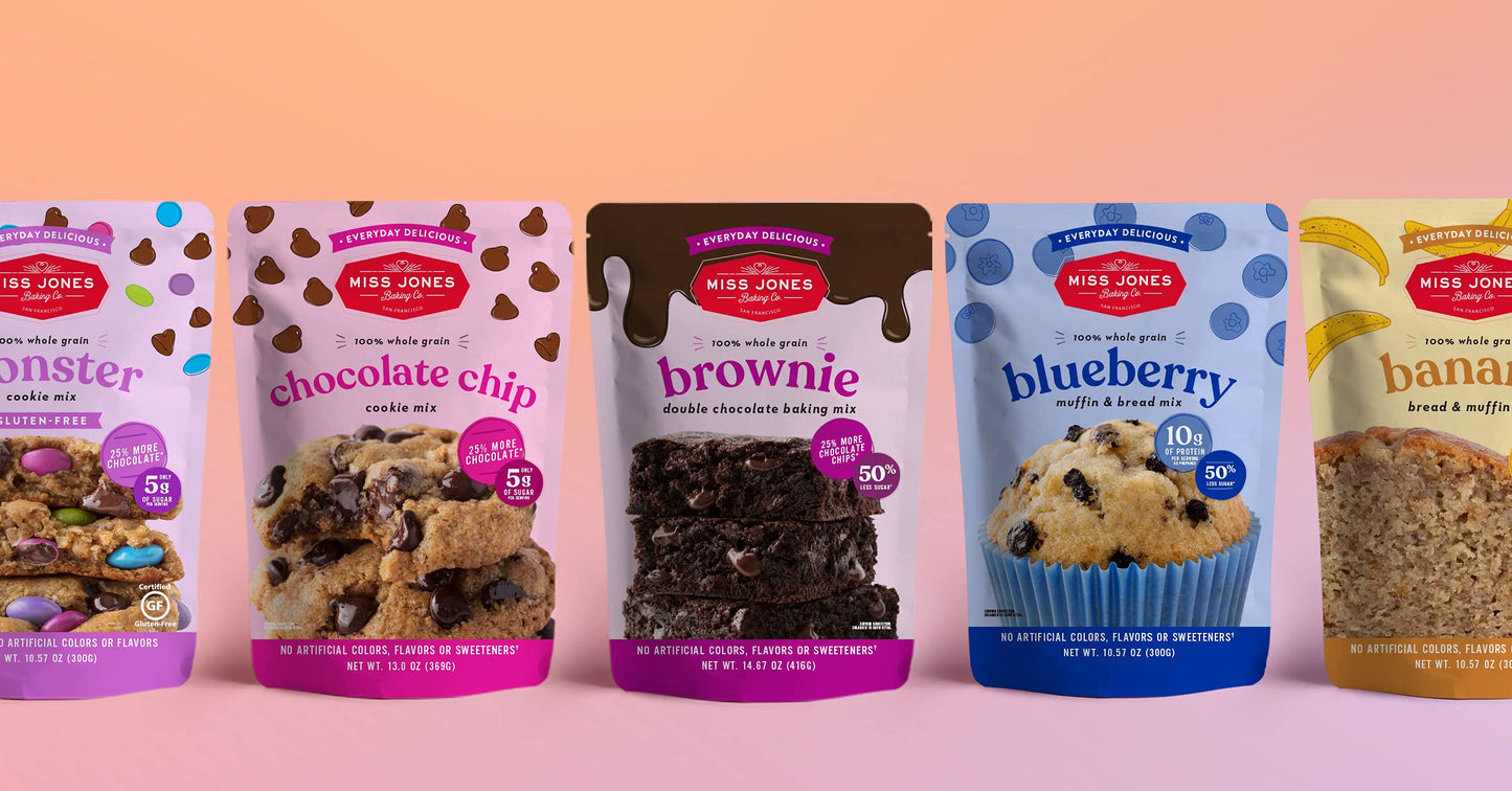 Miss Jones Baking Gluten-Free Chocolate Chip Cookie Mix - More Chocolate Chips, 50% Lower Sugar, Naturally Sweetened Desserts &