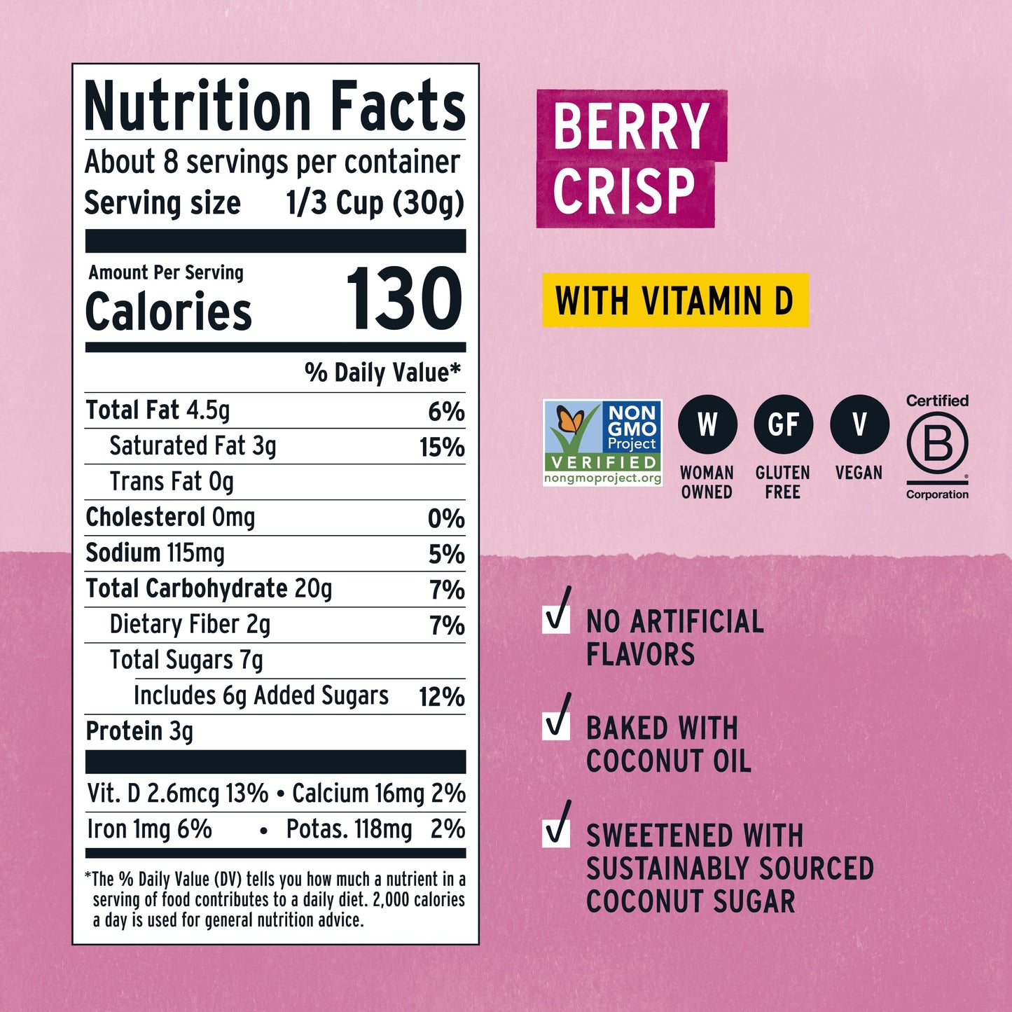 Purely Elizabeth Berry Crisp Granola, Gluten-Free, Non-GMO, 3 Pack, 8oz Bags