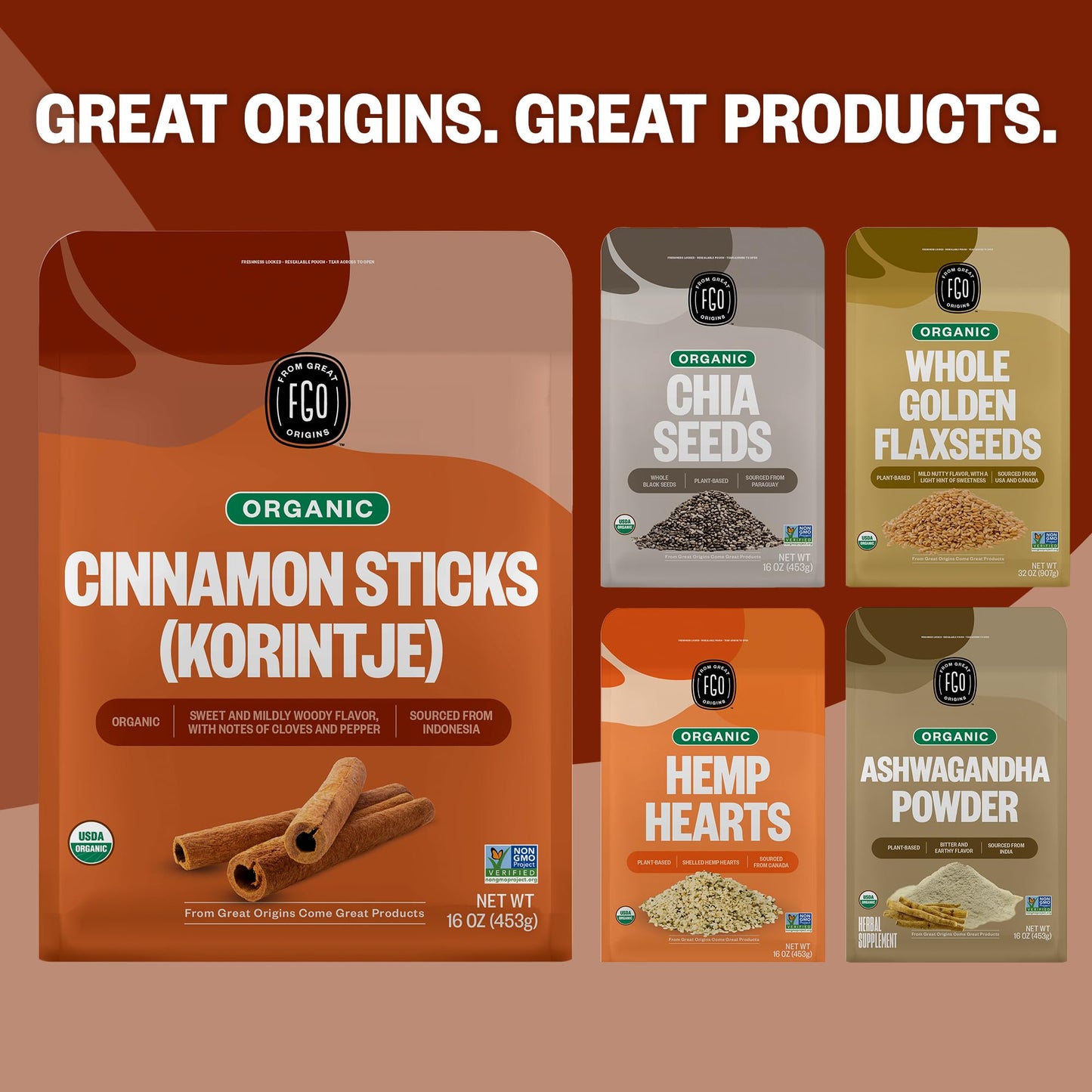 FGO Organic Korintje Cinnamon Sticks, from Indonesia, 100+ Sticks 2 3/4 Packaging May Vary (Pack of 1)