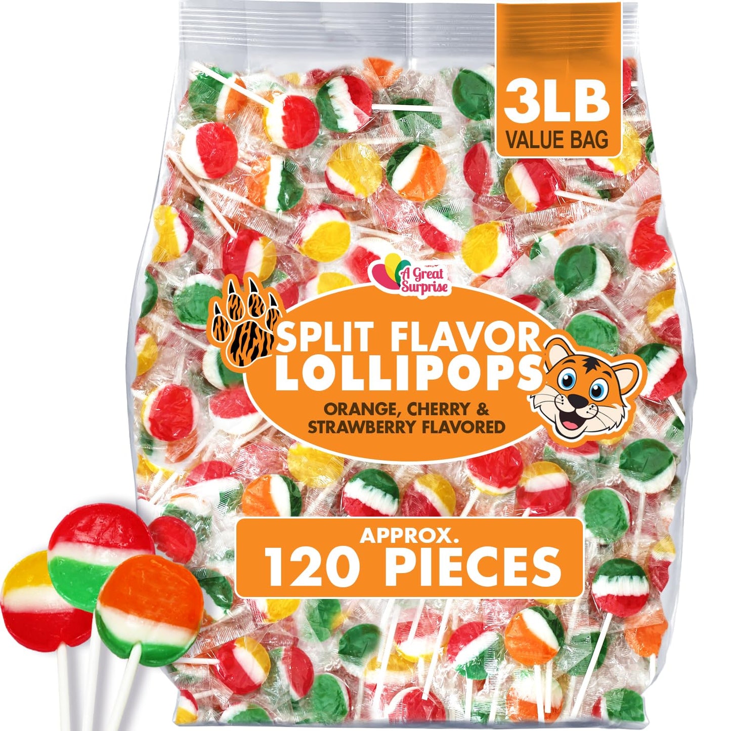 Classic Split Flavor Lollipops - 3 Pounds - Flat Lollipops Individually Wrapped - Round Bulk Lollipops For Kids, Doctors Office, Schools (Split Flavor)