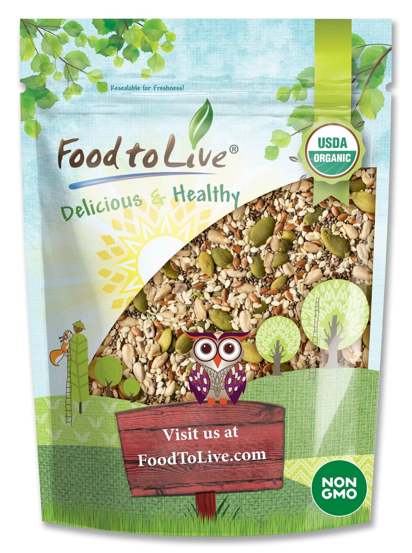 Food To Live Organic Super 5 Seeds Mix, 2.5 Pounds – A Non-Gmo Blend Of Flax Seeds, Sesame Seeds, Sunflower Kernels, Pumpkin Kernels, And Chia Seeds, Vegan, Kosher, Bulk. Great For Smoothies & Salads