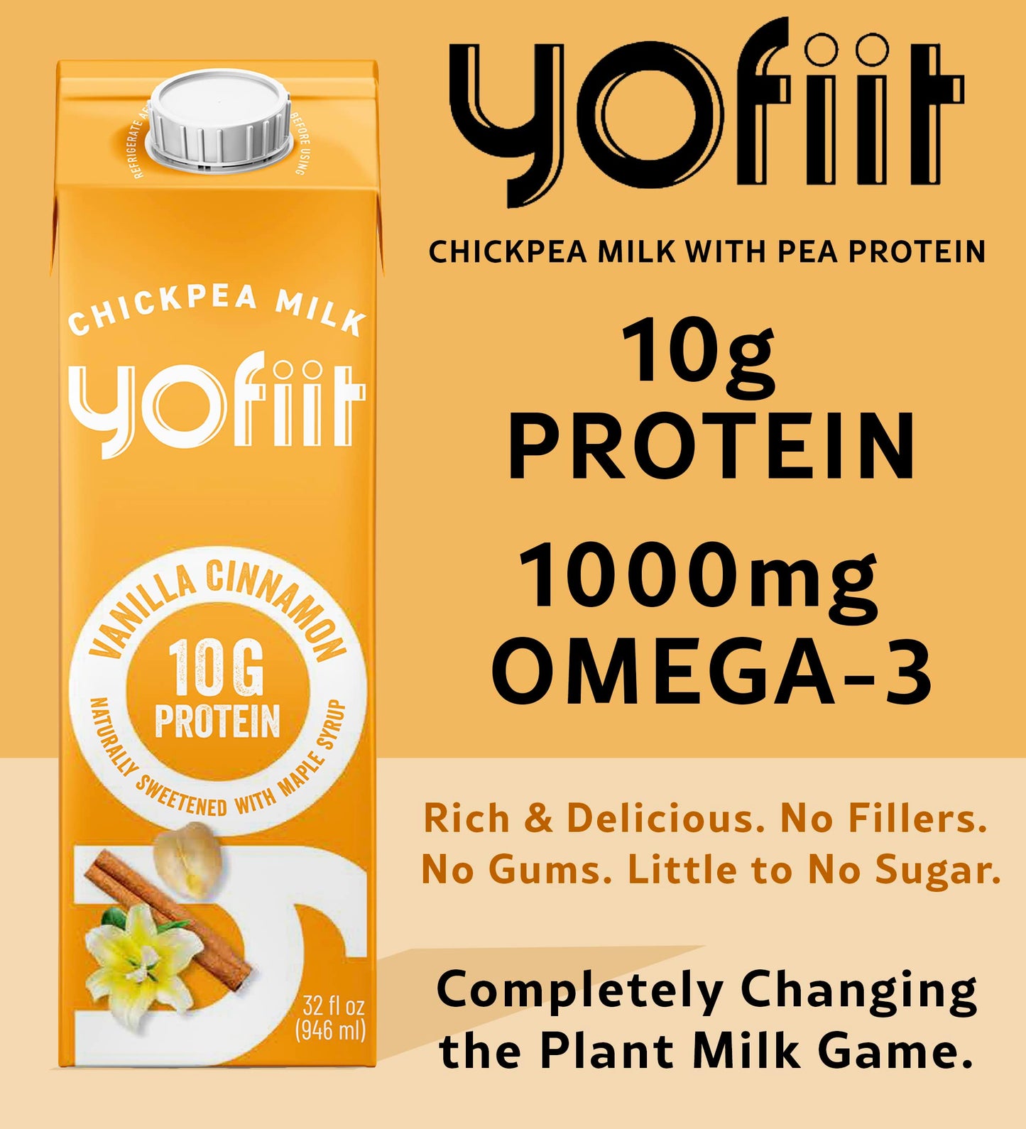 Yofiit Vanilla Cinnamon Plant Based Milk With Pea Protein And Flax - More Protein Than Almond Milk - Non Dairy Coffee Creamer, V