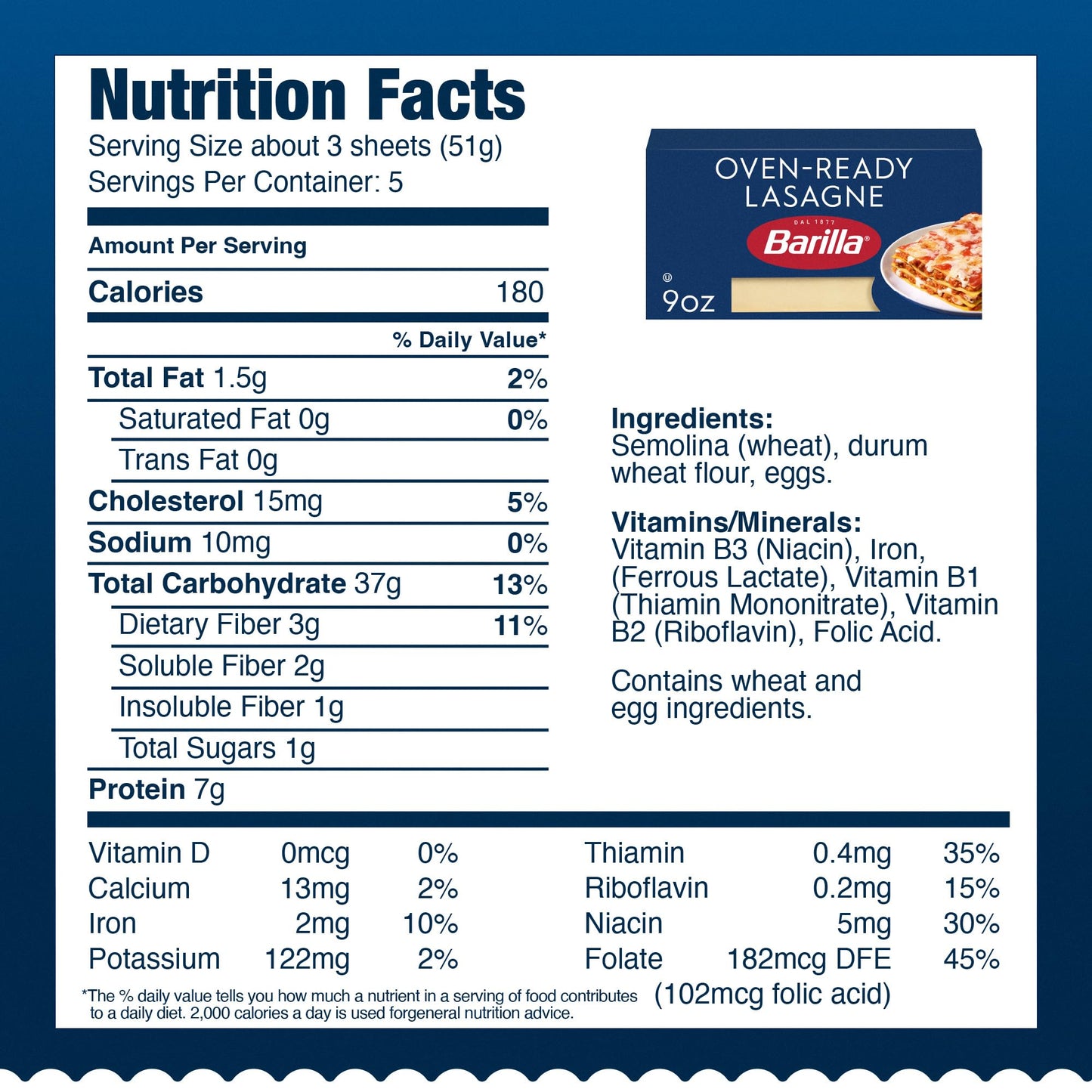 Barilla Oven-Ready Lasagne, 9 oz. Box - Pasta Made with Durum Wheat Semolina - Kosher Certified