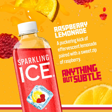 Sparkling Ice Raspberry Lemonade Sparkling Water, Zero Sugar, 17 Fl Oz Bottles, Pack of 12, Low Calorie Beverage with Vitamins & Antioxidants