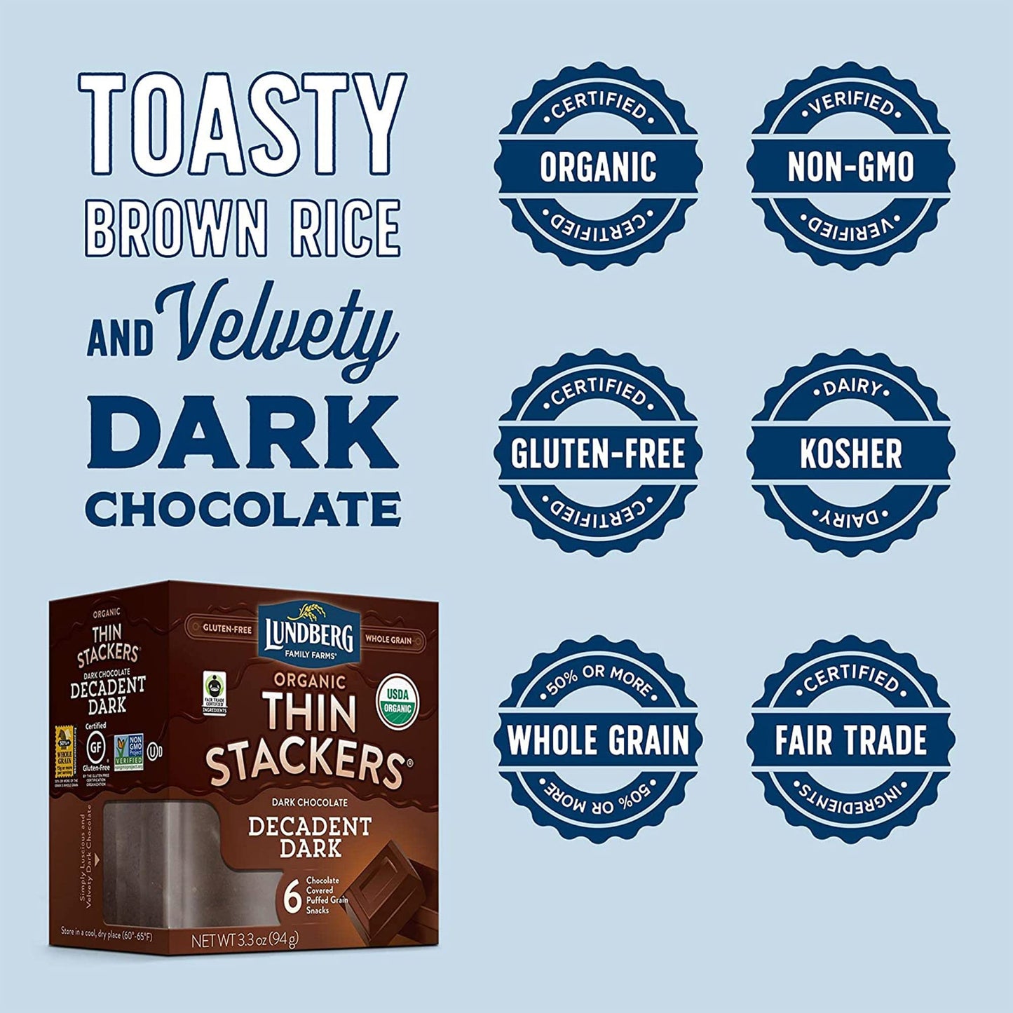 Lundberg Organic Thin Stackers Rice Cake, Decadent Dark Chocolate, Fair Trade, Kosher, USDA Certified Organic, Gluten Free & Non