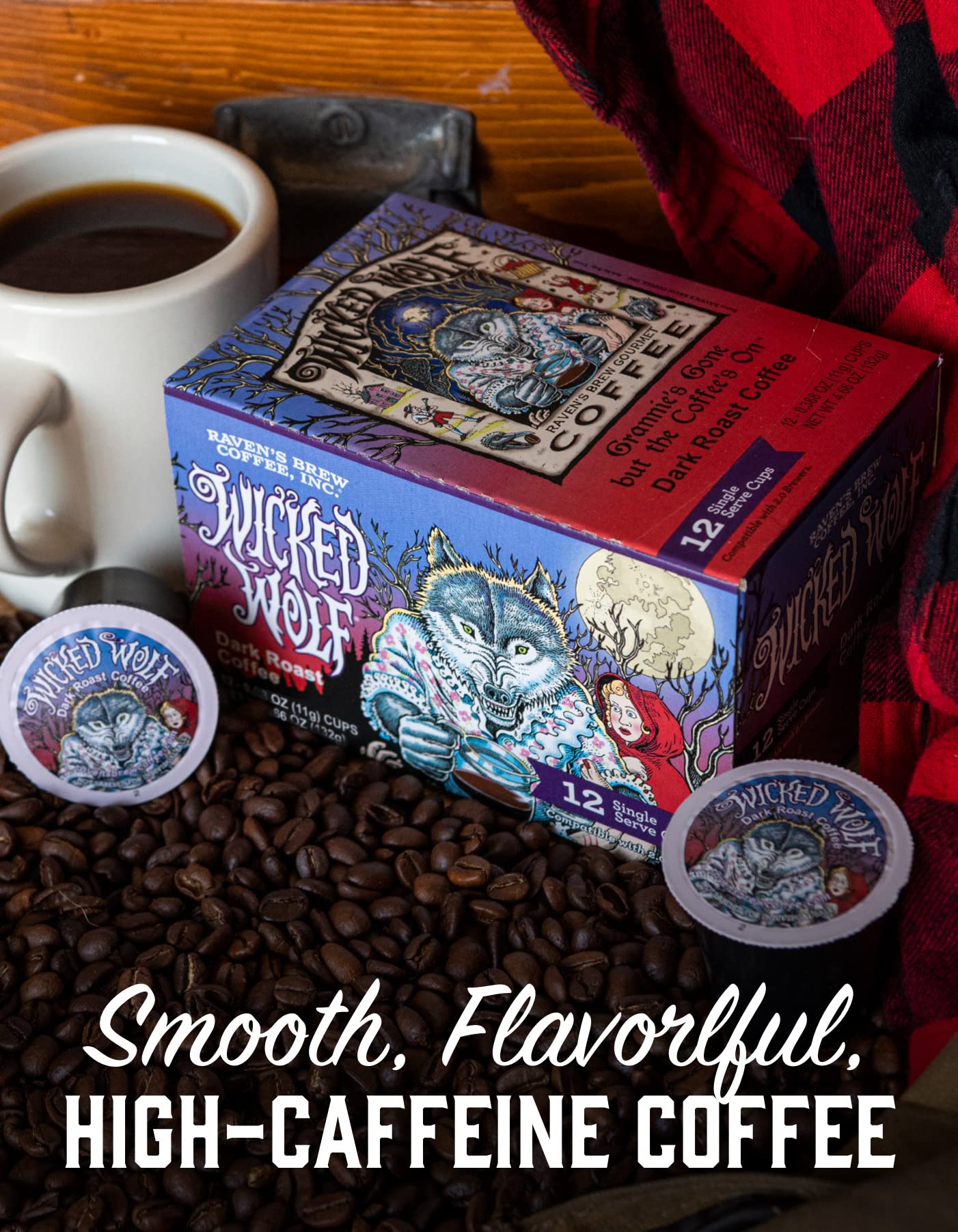 Ravens Brew Coffee Dark Roast K-Cup Compatible Pods - Wicked Wolf 12 Count