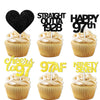 18pcs Black Gold Glitter Dessert Cupcake Pick for Straight Outta 1928 Cheer to 97 Years Old Theme Decor Supplies Happy 97th Birt