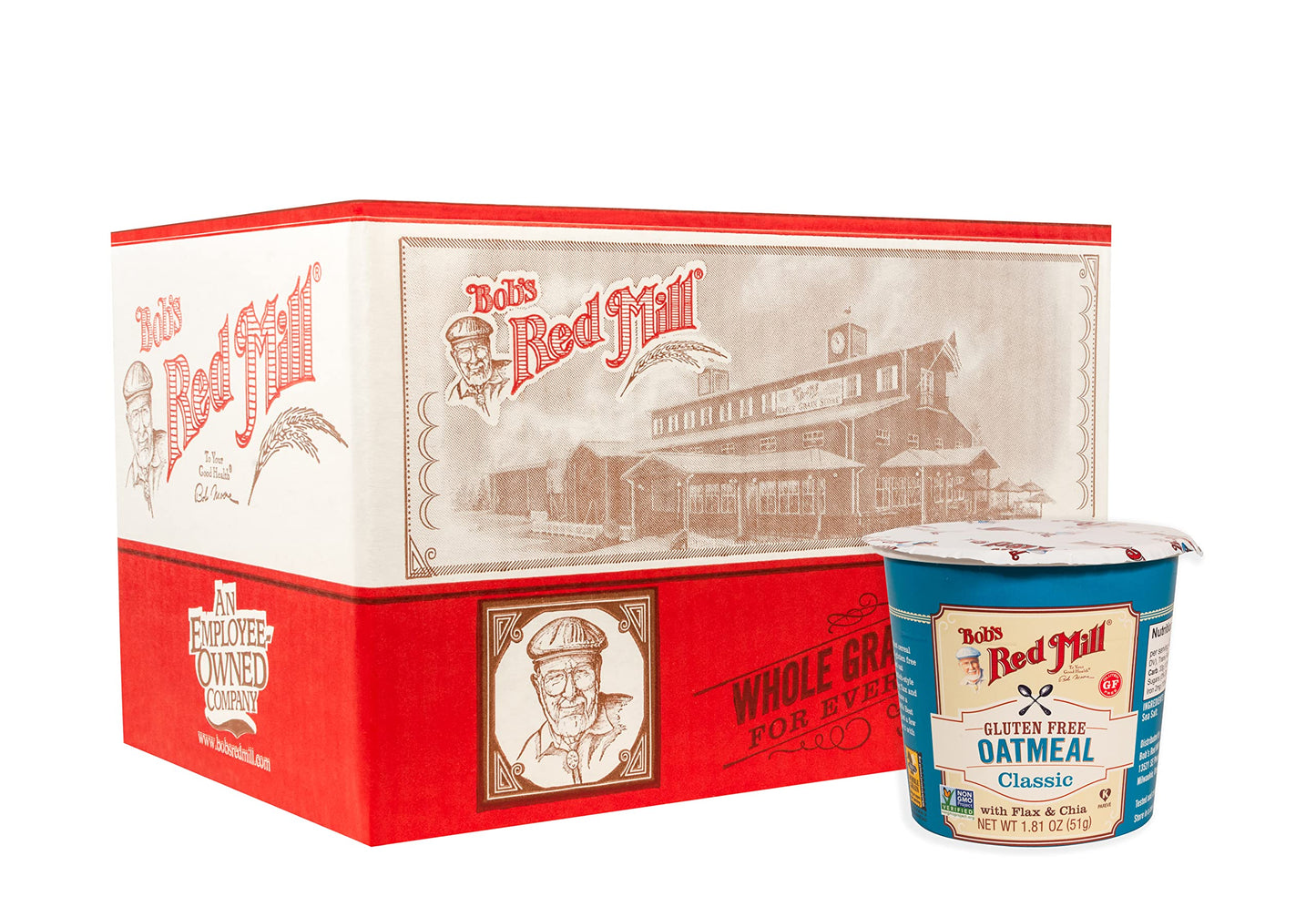 Bobs Red Mill GF Oatmeal Cup, Classic, 1.81 Ounce Cup (Pack of 12), Gluten Free, Non-GMO, Vegan, Whole Grain, Kosher