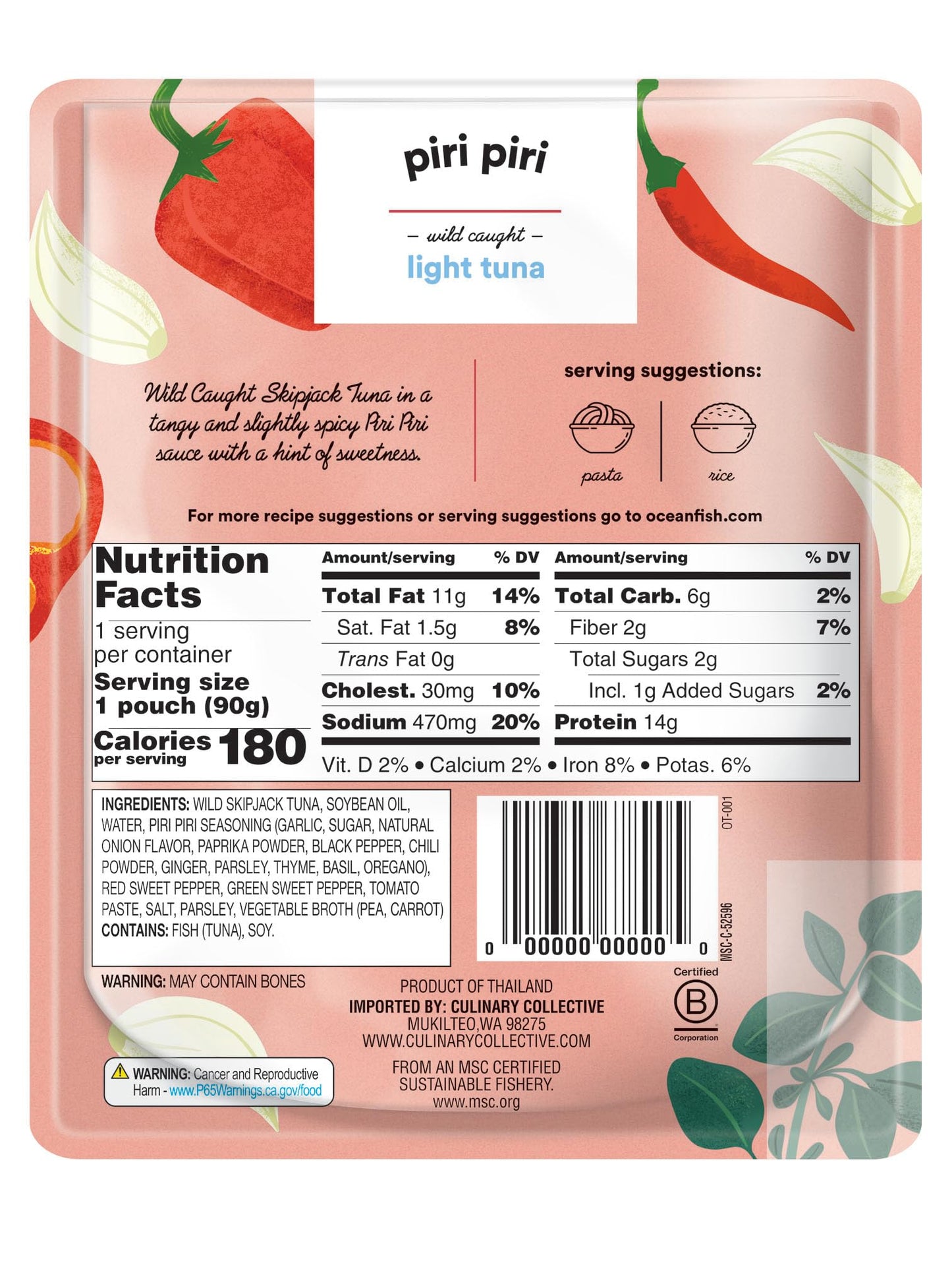 Ocean'S Piri Piri W/Light Tuna | 3.17Oz - 6 Pack | Wild Caught | Ready-To-Eat | (6-Pack, Piri Piri)