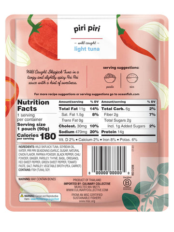 Ocean'S Piri Piri W/Light Tuna | 3.17Oz - 6 Pack | Wild Caught | Ready-To-Eat | (6-Pack, Piri Piri)