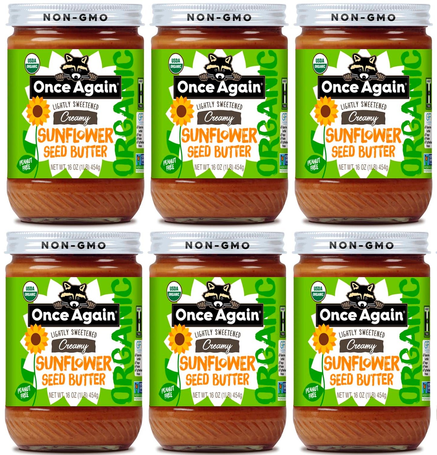 Once Again Organic Creamy Sunflower Butter, 16oz - Lightly Salted & Sweetened - Peanut Free, USDA Organic, Gluten Free Certified