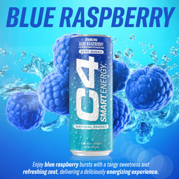 Cellucor C4 Smart Energy Drink - Boost Focus & Energy, 200mg Caffeine, Blue Raspberry, 12 Fl Oz (Pack of 12)