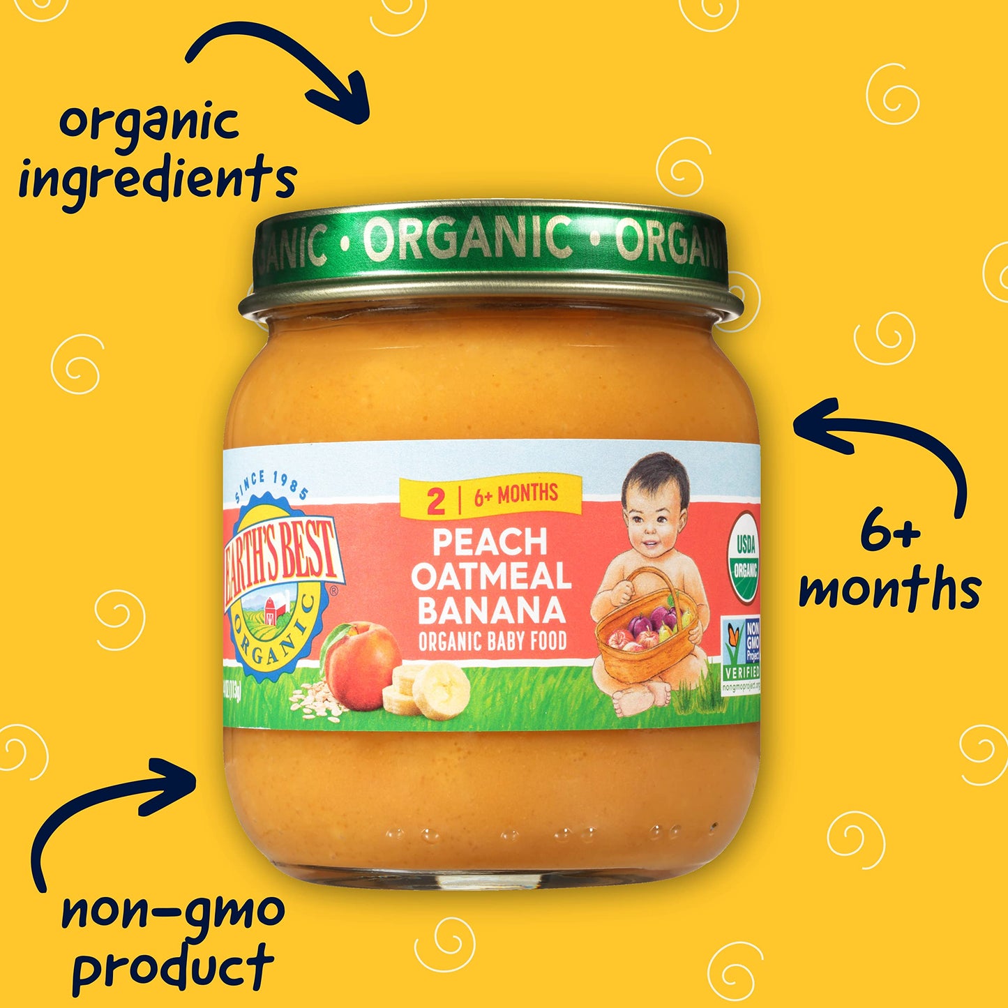 Earth'S Best Organic Baby Food Jars Organic Peach Oatmeal And Banana, 4 Oz Jar