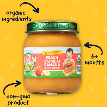 Earth'S Best Organic Baby Food Jars Organic Peach Oatmeal And Banana, 4 Oz Jar