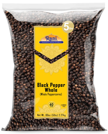 Rani Black Pepper Whole (Peppercorns), Premium Mg-1 Grade 80Oz (5Lbs) 2.27Kg Bulk ~ All Natural | Gluten Friendly | Non-Gmo | Kosher | Product Of Vietnam | Perfect Size For Grinders!