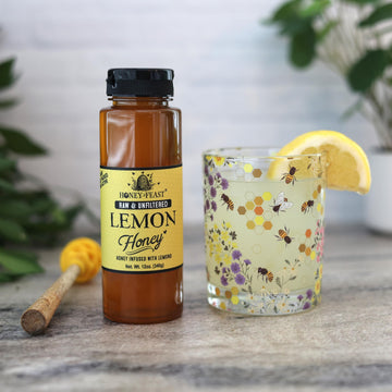 Honey Feast Organic Lemon Honey - Raw Unfiltered Honey Infused with Lemon Zest, 12 Ounce