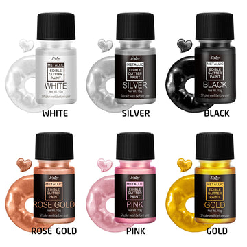 Edible Glitter Paint - 6 Colors Food Grade Metallic Glitter Cake Paint for Cake Decorating, Baking, Cupcakes, Cookies - Shimmer