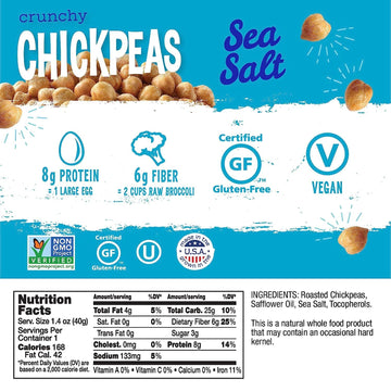 The Good Bean Crunchy Chickpeas - Sea Salt - (10 Pack) 1.4 Oz Packet - Roasted Chickpea Beans - Vegan Snack With Good Source Of
