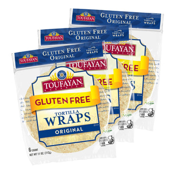 Toufayan Bakeries, Original Gluten Free Tortilla Wraps | Certified Gluten Free and Naturally Vegan | 9'' Diameter (3 Pack, 18 Wr