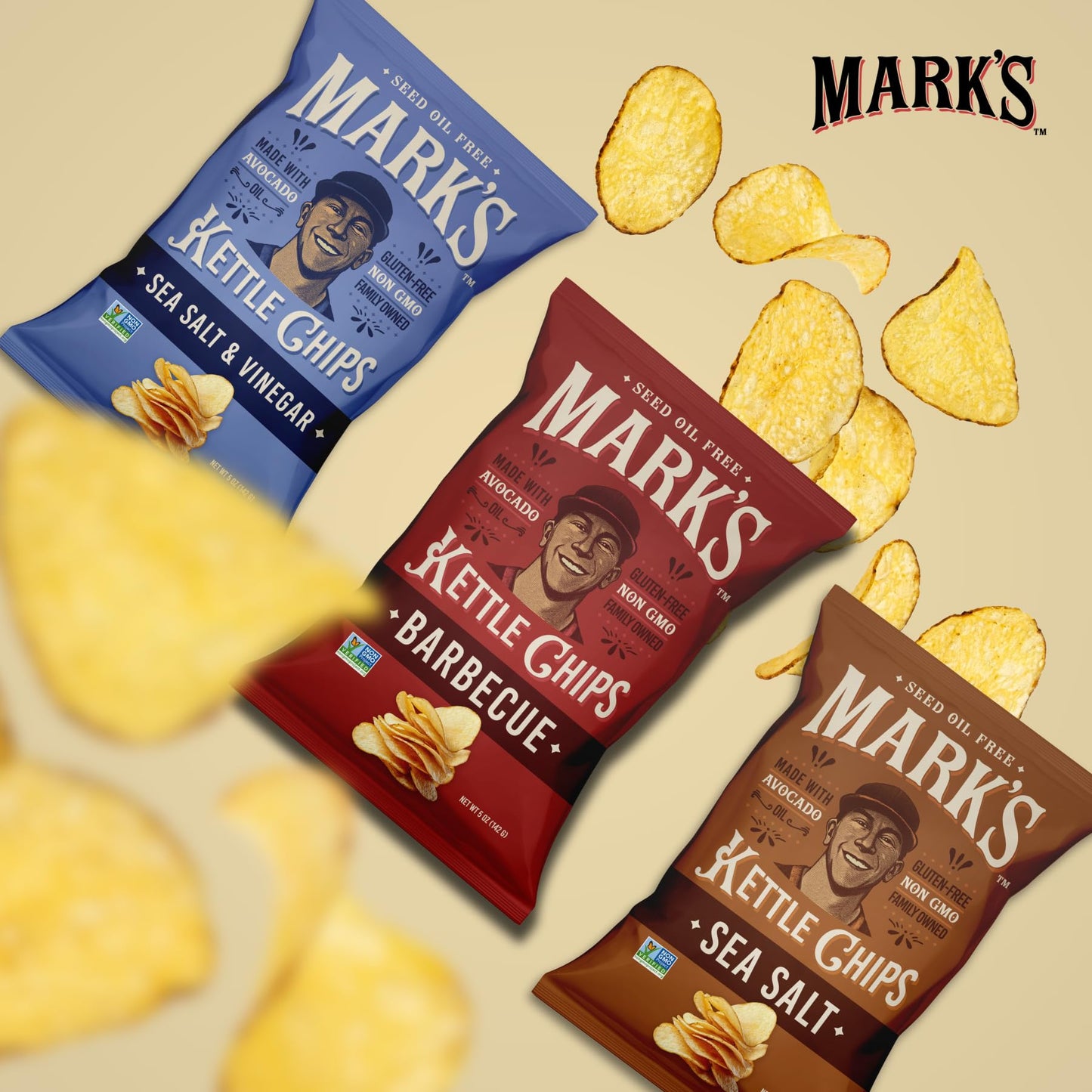 MARKS Kettle Cooked Avocado Oil Potato Chips Variety Pack - Seed Oil & GMO Free | 3-Flavor Variety Pack 5 oz (Pack of 3) | Gluten Free Non-GMO Chips for Clean & Healthy Snacking