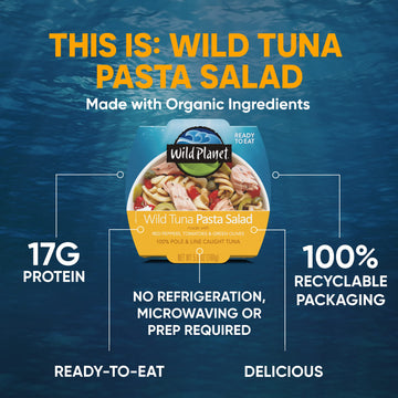 Wild Planet Ready-To-Eat Wild Tuna Pasta Salad With Organic Red Peppers, Tomatoes & Green Olives, 5.6Oz (Pack Of 12)
