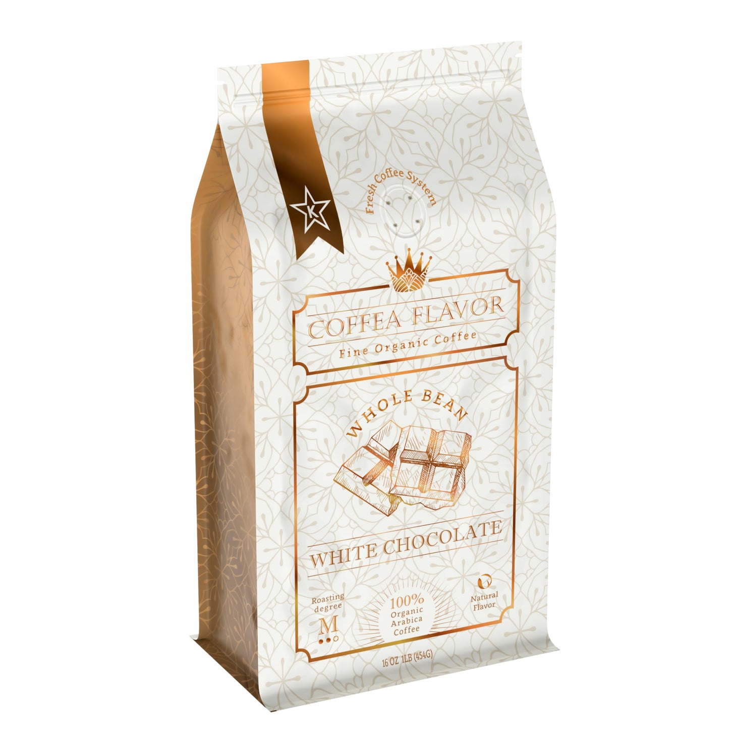 White Chocolate Flavored Whole Bean Coffee - 100% Arabica Organic No Artificial Sweeteners Naturally Flavored Medium Roast Single Oriflavor Blend - By Coffea Flavor