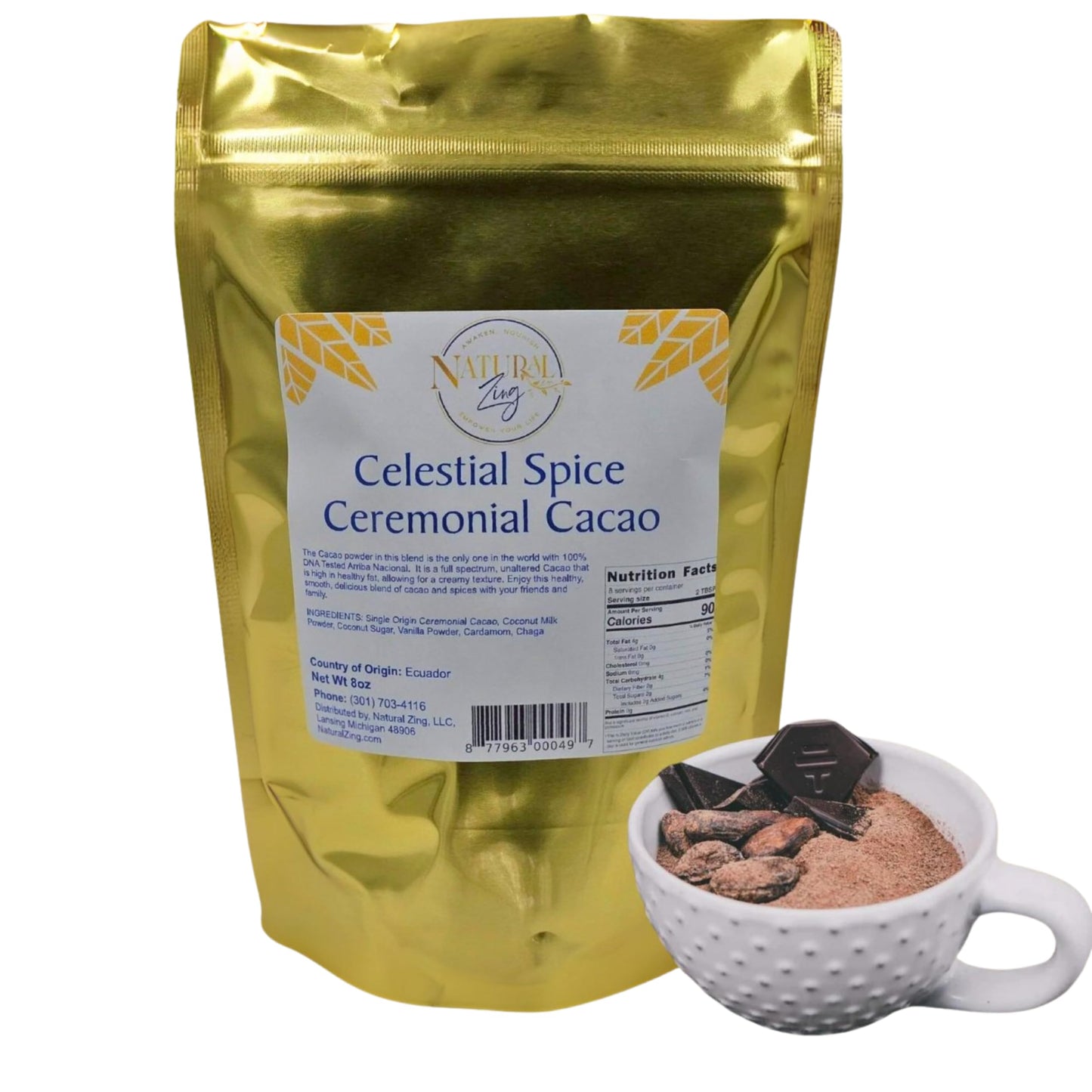 Natural Zing 100% Arriba Nacional Cacao | Raw, Organic, Celestial | Single Origin | No Additives, Fillers, or Preservatives |No