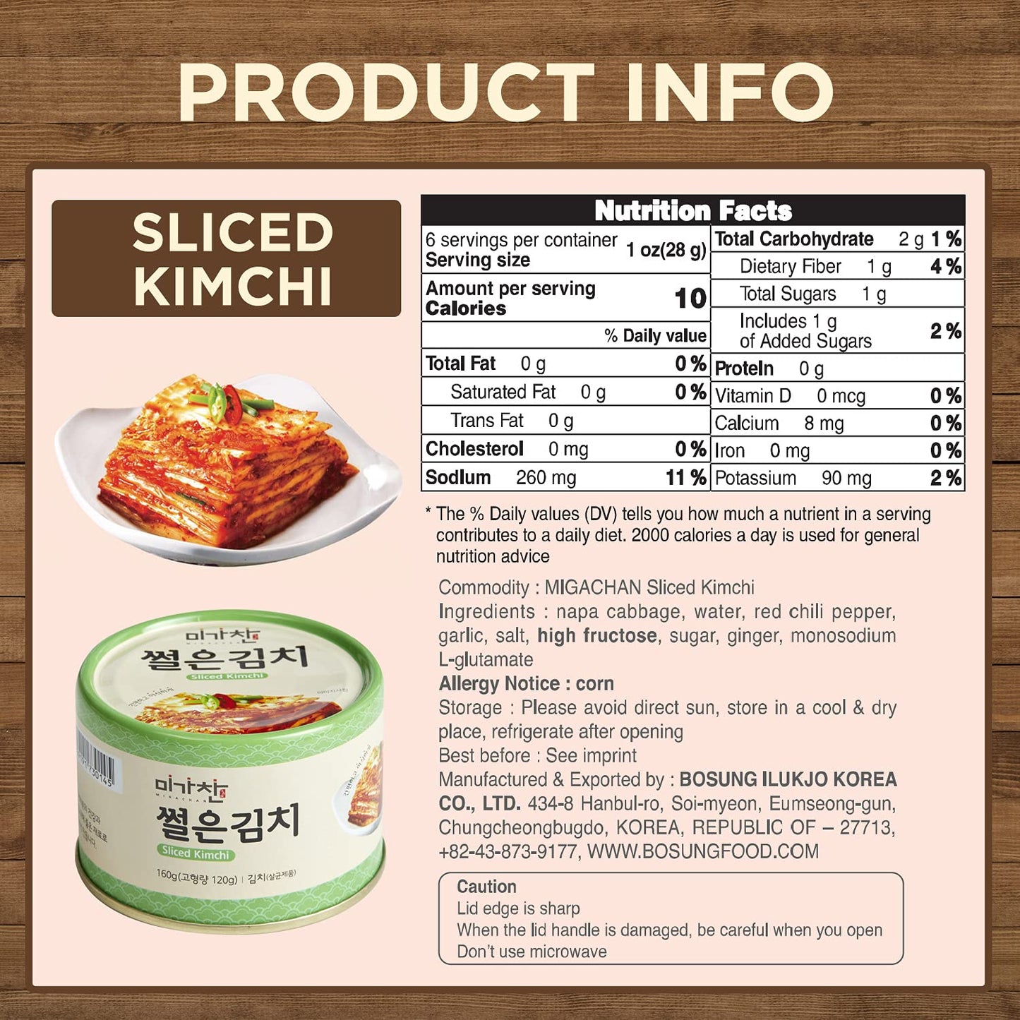 Korean Canned Napa Cabbage Kimchi, Sliced Kimchi, 5.64Oz(160G), Pack Of 6, Korean Traditional Kimchi Flavor Can, Vegan, Rich In